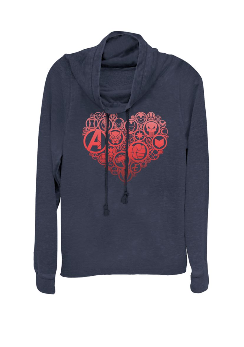 Valentines Heart Icon Build-Up Fill Cowl Neck Graphic Pullover