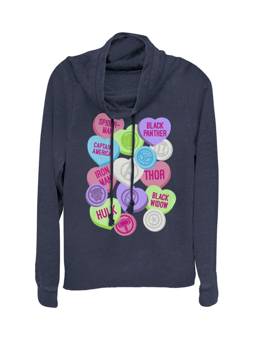 Valentines Candy Heart Avengers Icons Cowl Neck Graphic Pullover