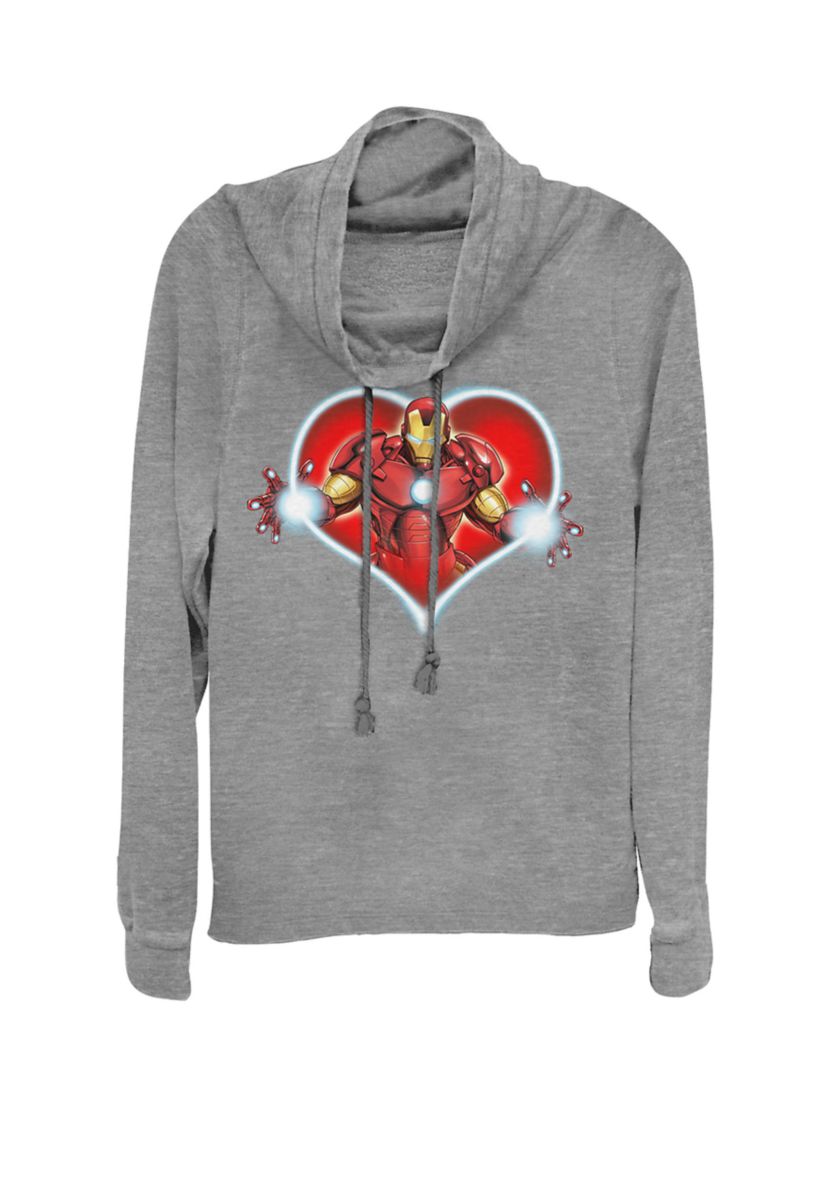 Iron Man Heart Blaster Glow Valentine Cowl Neck Graphic Pullover