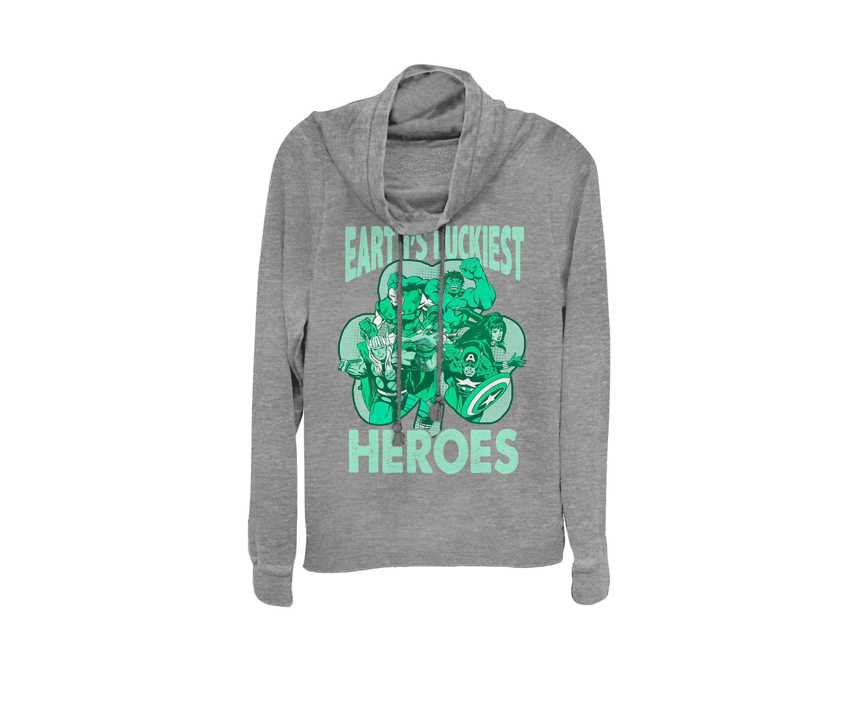 St. Patricks Day Earths Luckiest Heroes Cowl Neck Graphic Pullover