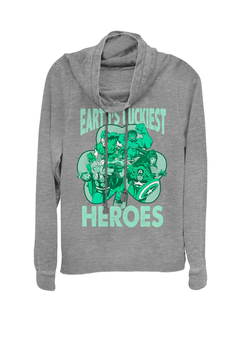 St. Patricks Day Earths Luckiest Heroes Cowl Neck Graphic Pullover