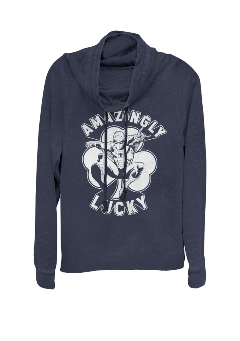 St. Patricks Day Amazingly Lucky Spider-Man Cowl Neck Graphic Pullover