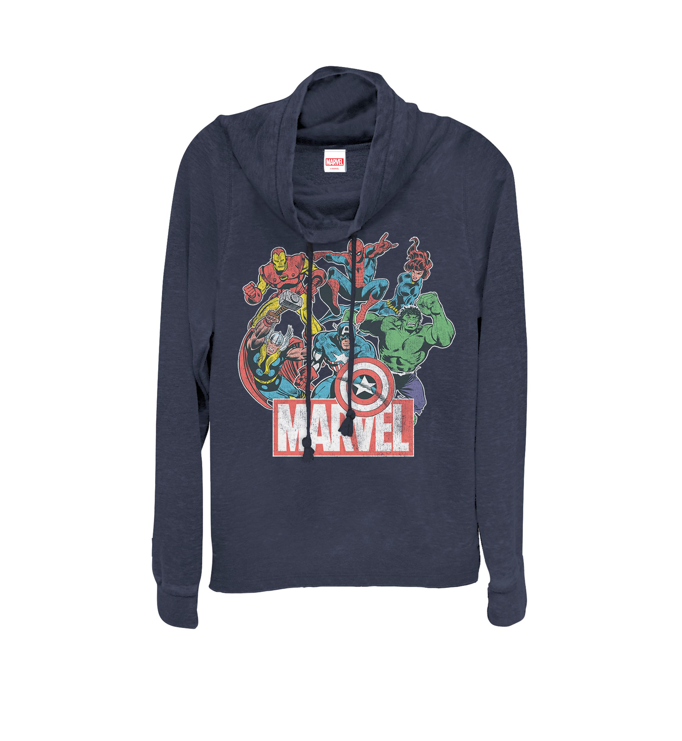 Avengers Team Retro Comic Vintage Cowl Neck Graphic Pullover