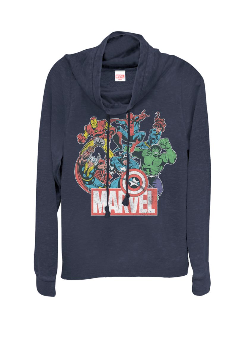 Avengers Team Retro Comic Vintage Cowl Neck Graphic Pullover