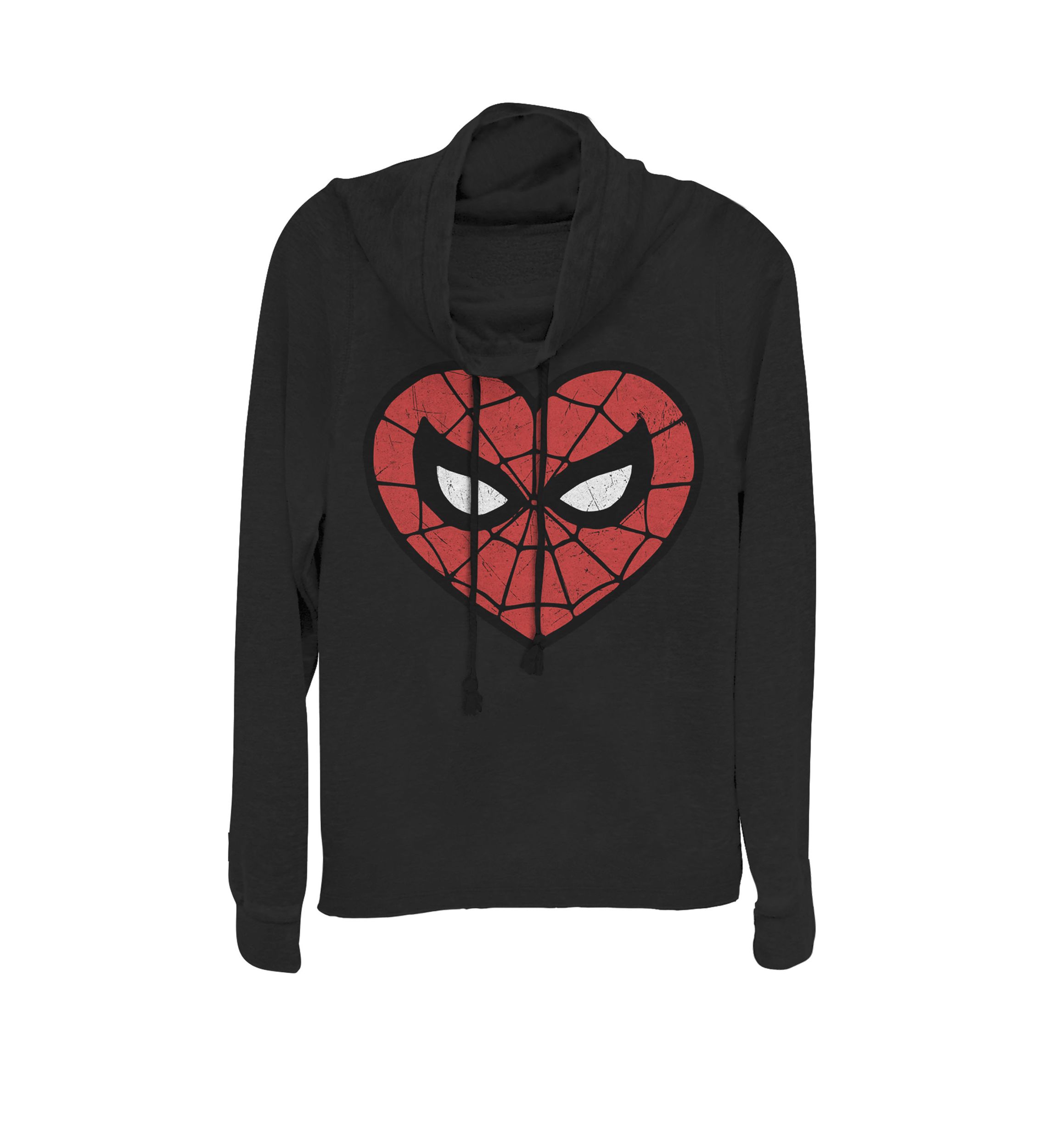 Spider-Man Face Mask Valentines Heart Logo Cowl Neck Graphic Pullover