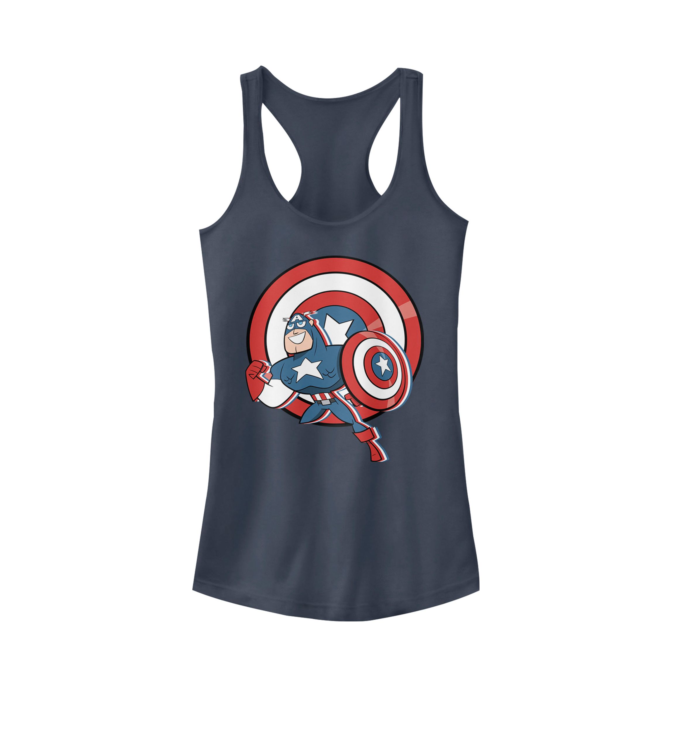 Captain America Retro Cartoon Shield Portrait Graphic Racerback Tank