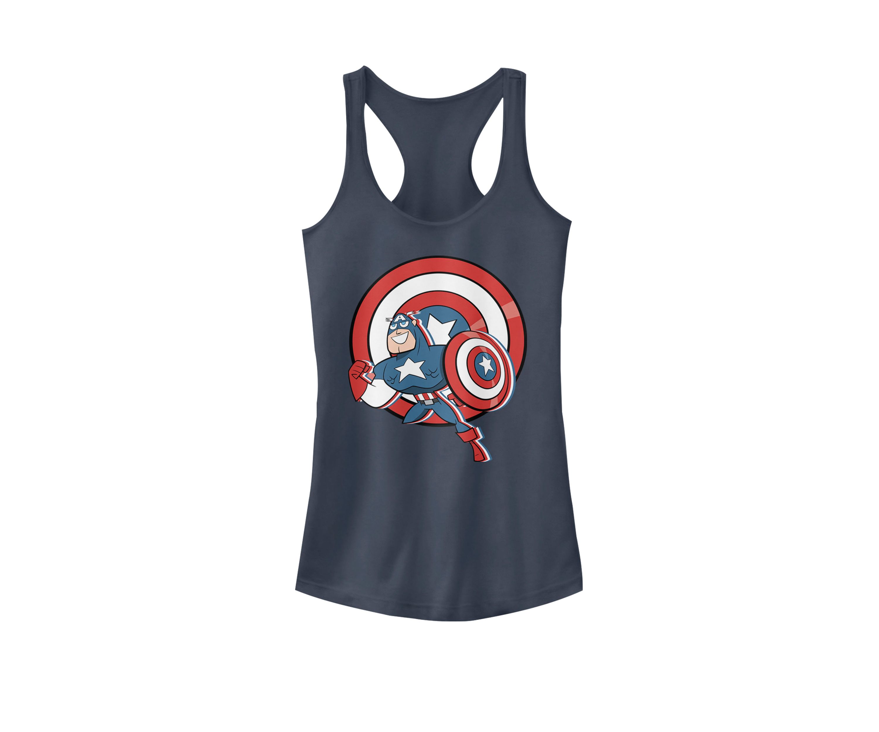 Captain America Retro Cartoon Shield Portrait Graphic Racerback Tank