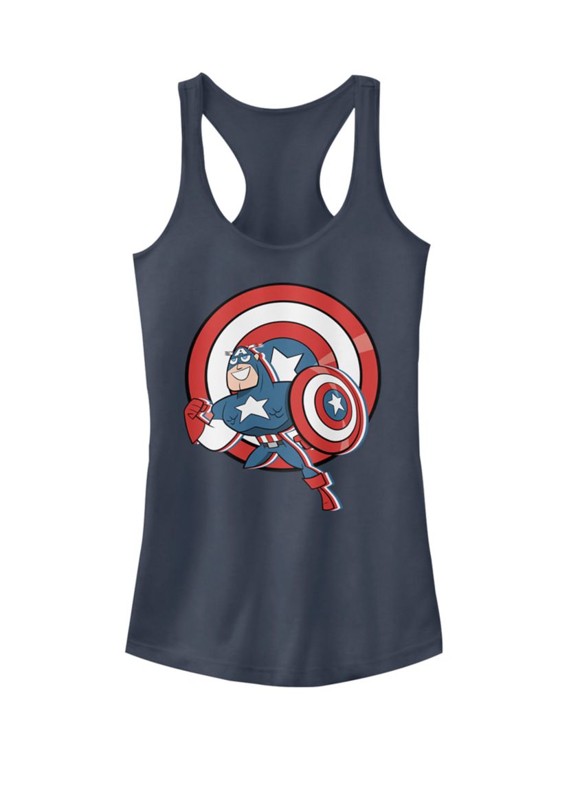 Captain America Retro Cartoon Shield Portrait Graphic Racerback Tank