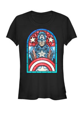 Marvel Women's Captain America Avengers Stained Glass Memorial Short Sleeve Graphic T-Shirt, Black, XXL