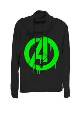 Marvel Women's The Avengers Green Dripping Ooze "A" Logo Cowl Neck Graphic Pullover, Black, XSmall