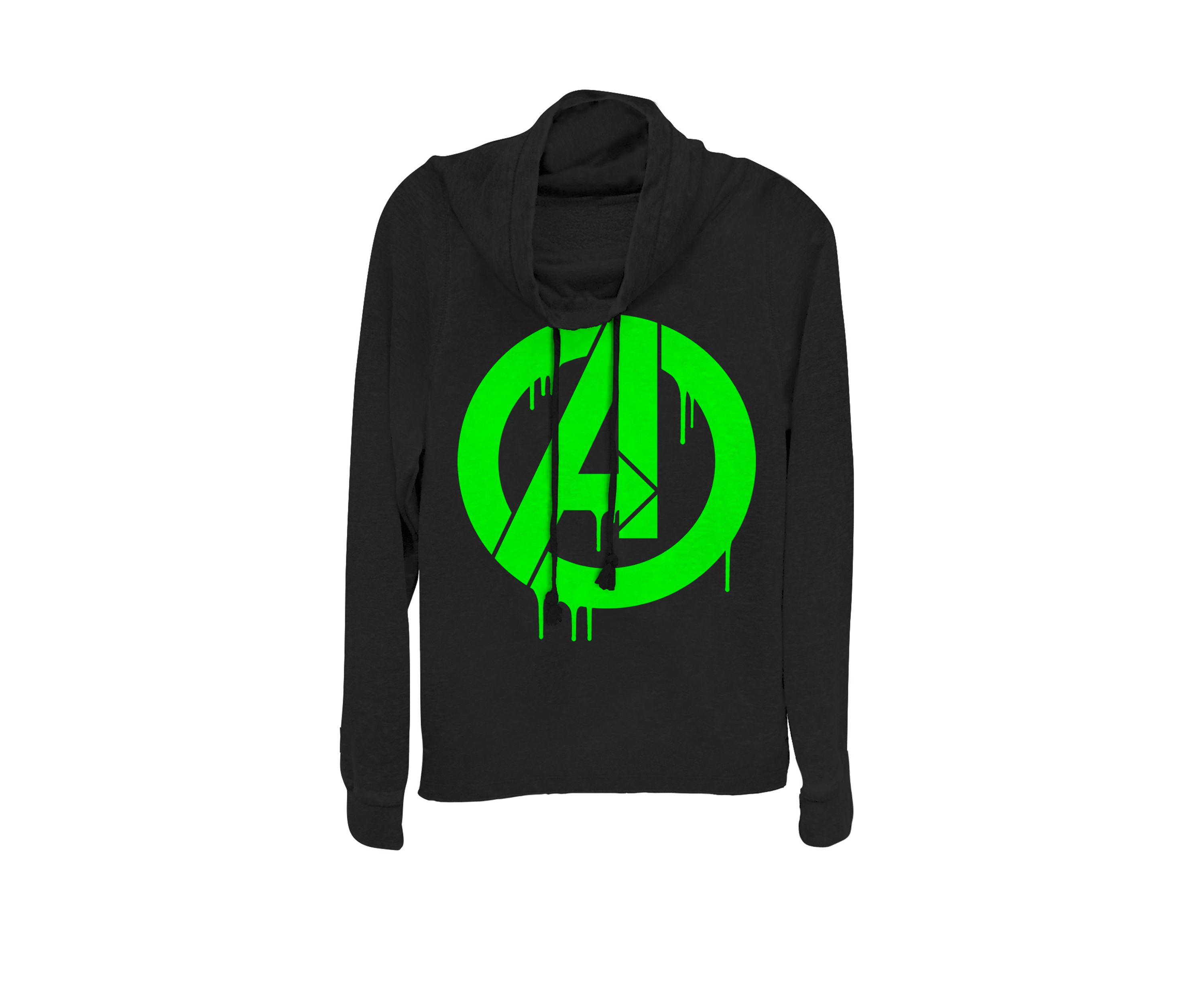 The Avengers Green Dripping Ooze "A" Logo Cowl Neck Graphic Pullover
