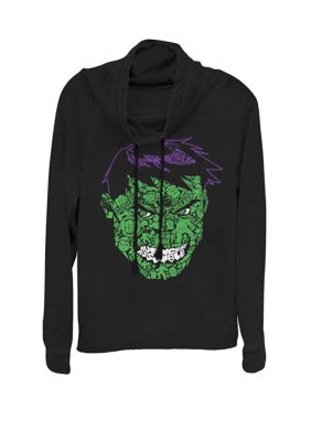 Marvel Women's Hulk Icons Big Face Cowl Neck Graphic Pullover, Black, XSmall