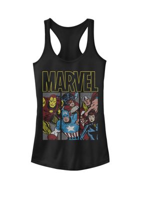Marvel Women's Retro Comic Avengers Panels Racerback Graphic Tank Top, Black, XXL