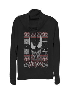 Marvel Women's Venom Big Face Ugly Sweater Cowl Neck Graphic Pullover, Black, XSmall