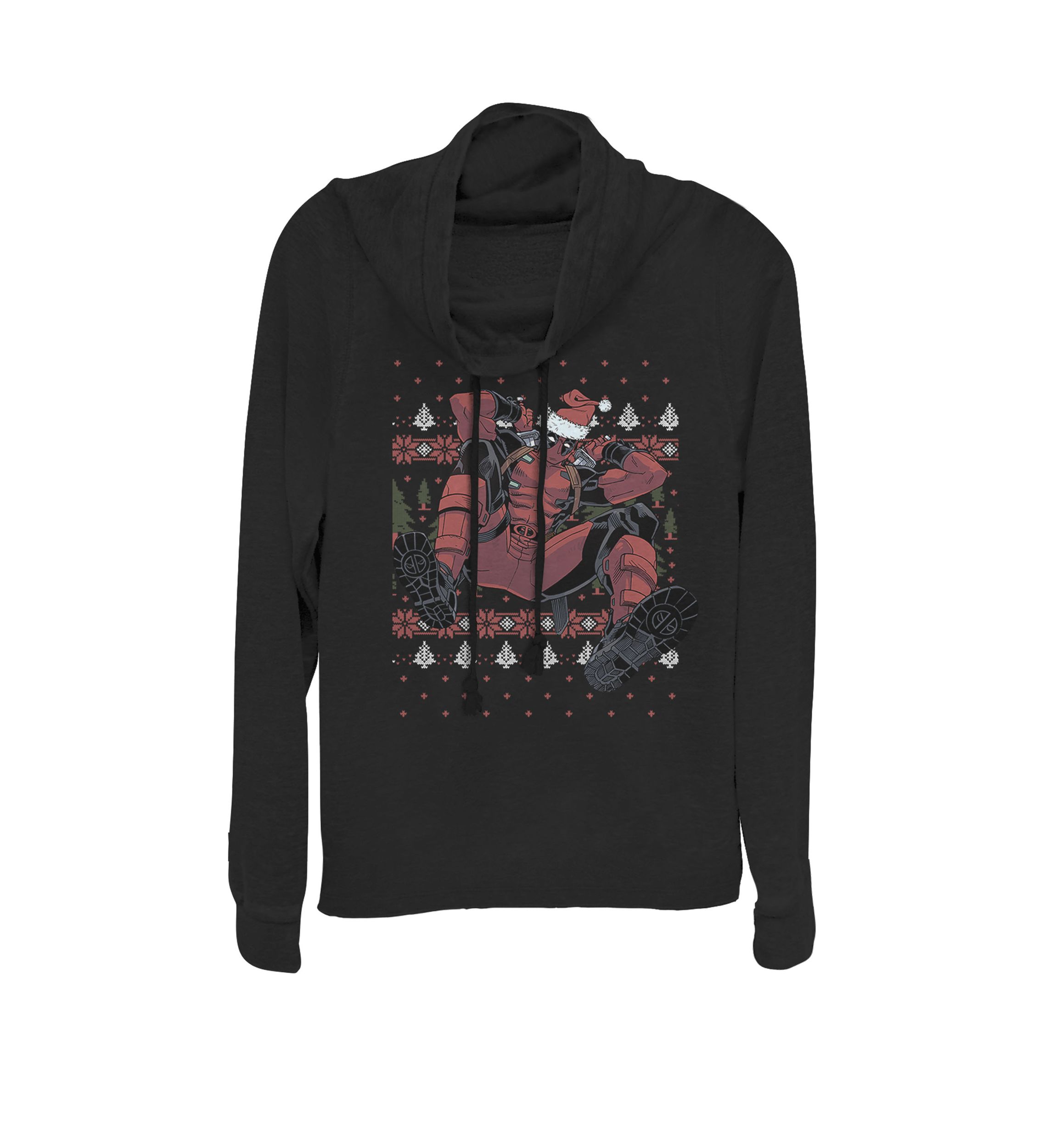 Christmas Deadpool Ugly Sweater Print Cowl Neck Graphic Pullover