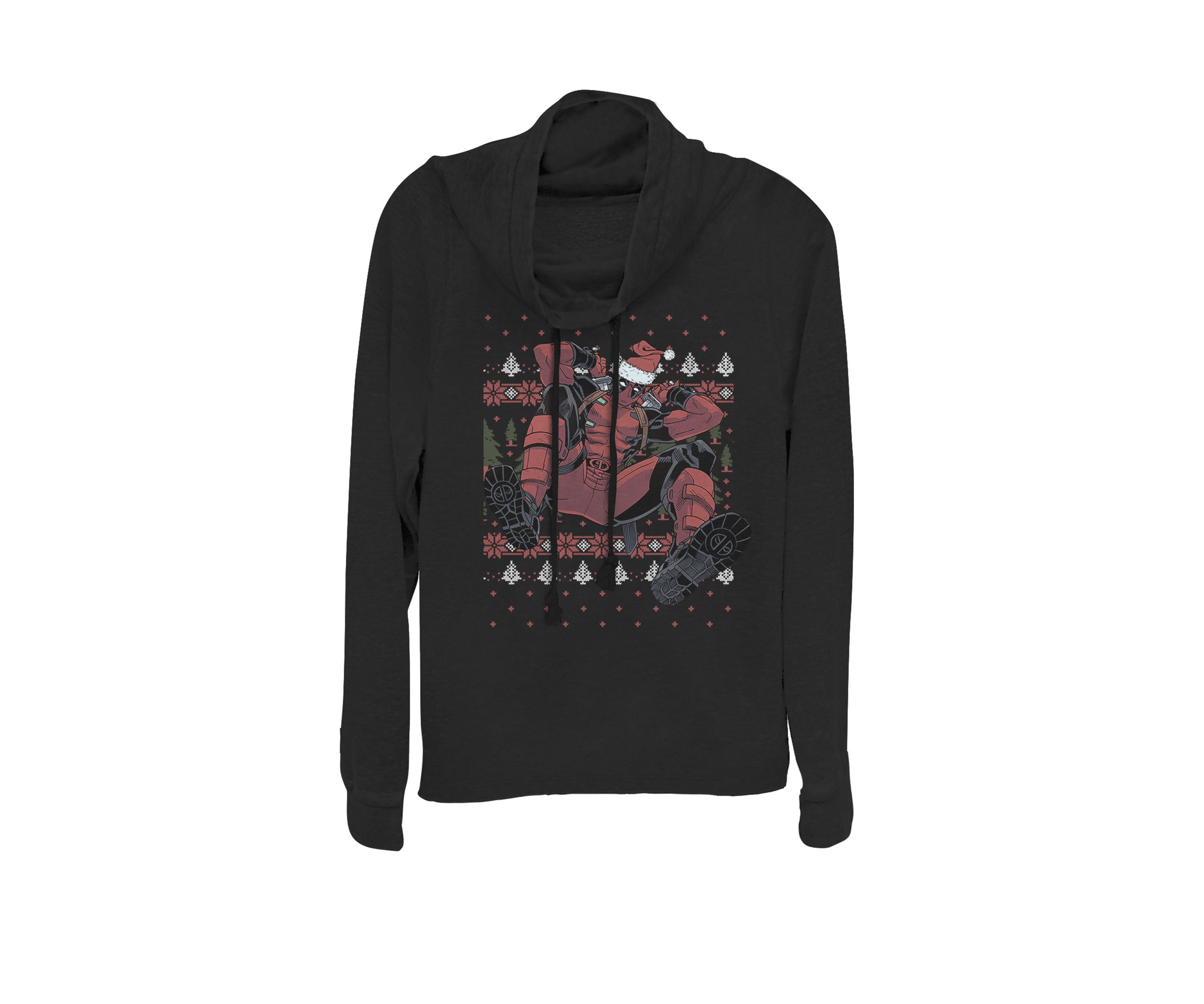 Christmas Deadpool Ugly Sweater Print Cowl Neck Graphic Pullover