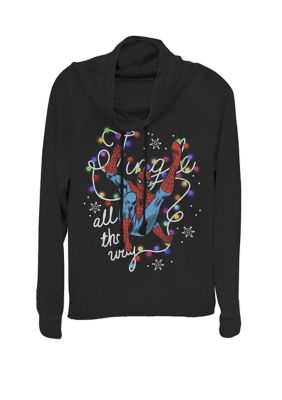 Marvel Women's Spider-Man Christmas Lights Jingle All The Way Cowl Neck Graphic Pullover, Black, XSmall