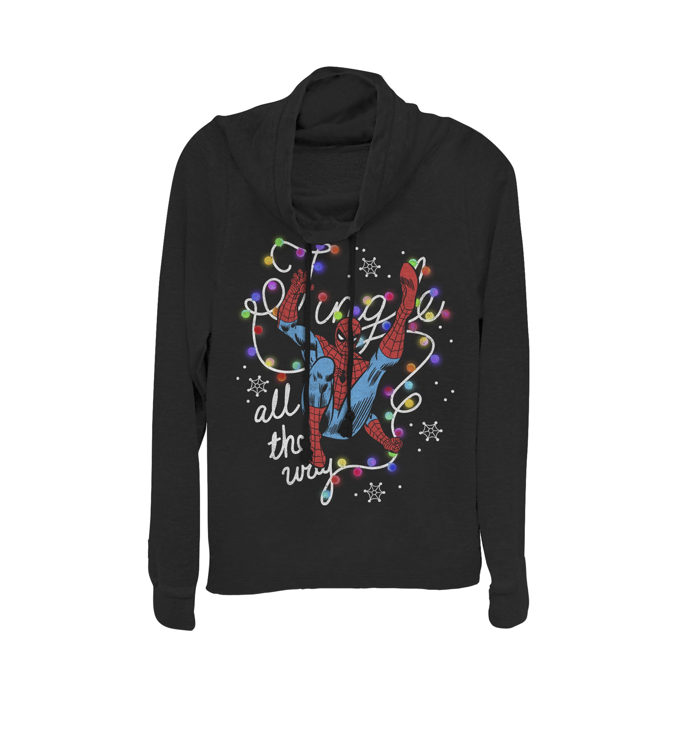 Spider-Man Christmas Lights Jingle All The Way Cowl Neck Graphic Pullover
