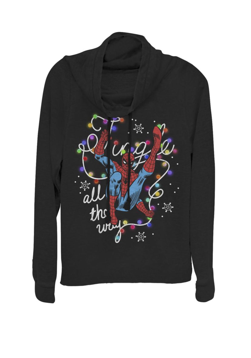 Spider-Man Christmas Lights Jingle All The Way Cowl Neck Graphic Pullover