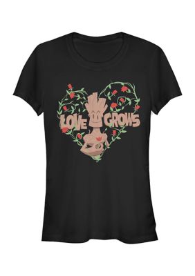 Marvel Women's Junior's Love Grows T-Shirt, Black, Small