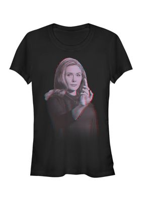 Marvel Women's Junior's WANDA VIDEO GLITCH OVERLAY T-Shirt, Black, Medium