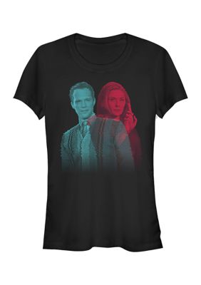 Marvel Women's Junior's GLITCHY OVERLAY T-Shirt, Black, Small