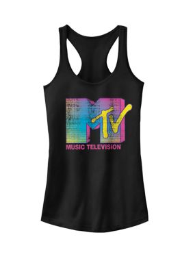 MTV Women's Fluorescent Music Television Logo Racerback Graphic Tank Top, Black, XXL