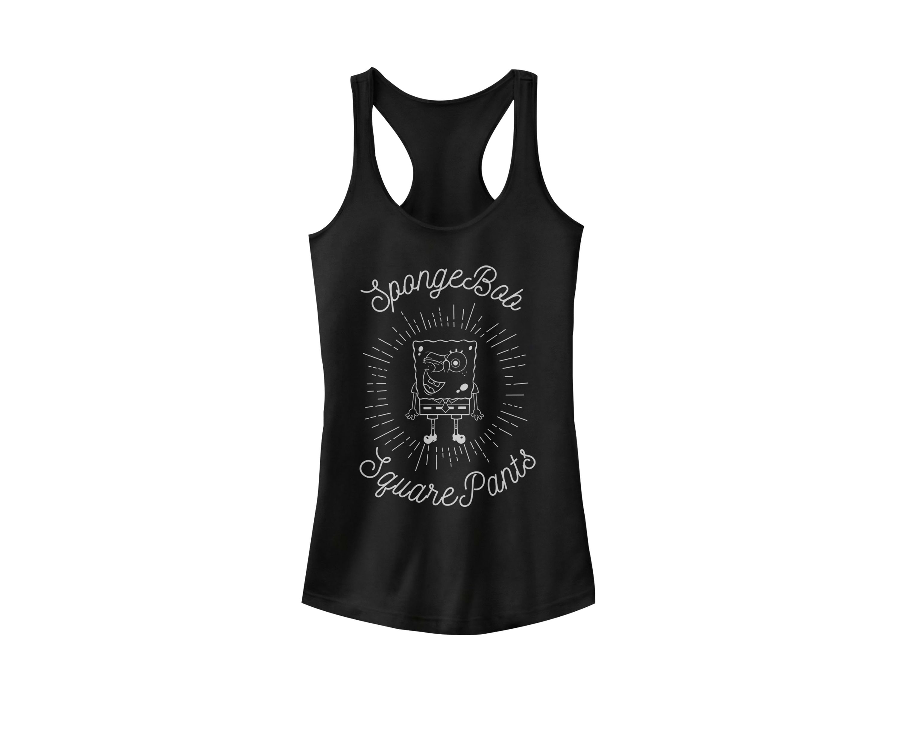 SpongeBob SquarePants White Outline Wink Graphic Racerback Tank