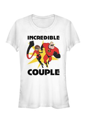 Disney Pixar Women's Junior's Incredible Couple T-Shirt, White, 2XL