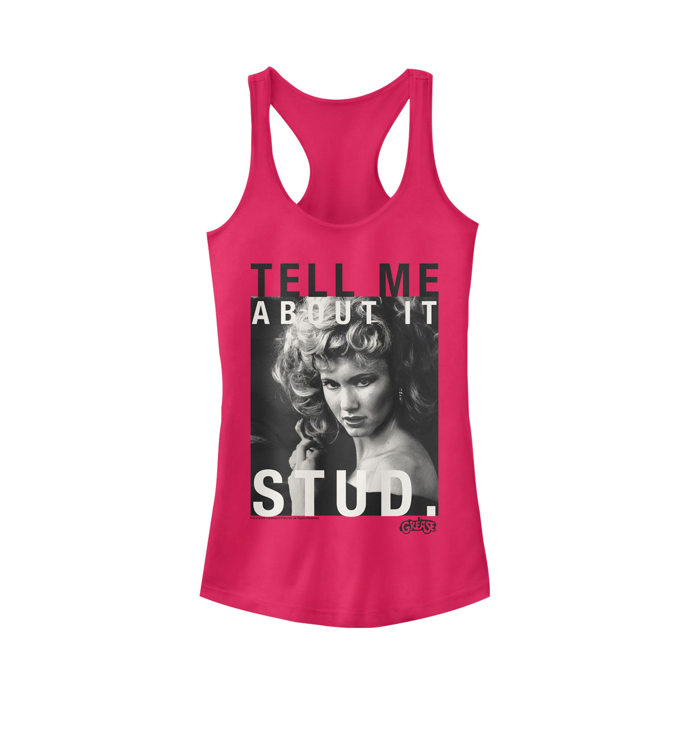 Sandy Tell Me About It Stud Portrait Racerback Graphic Tank