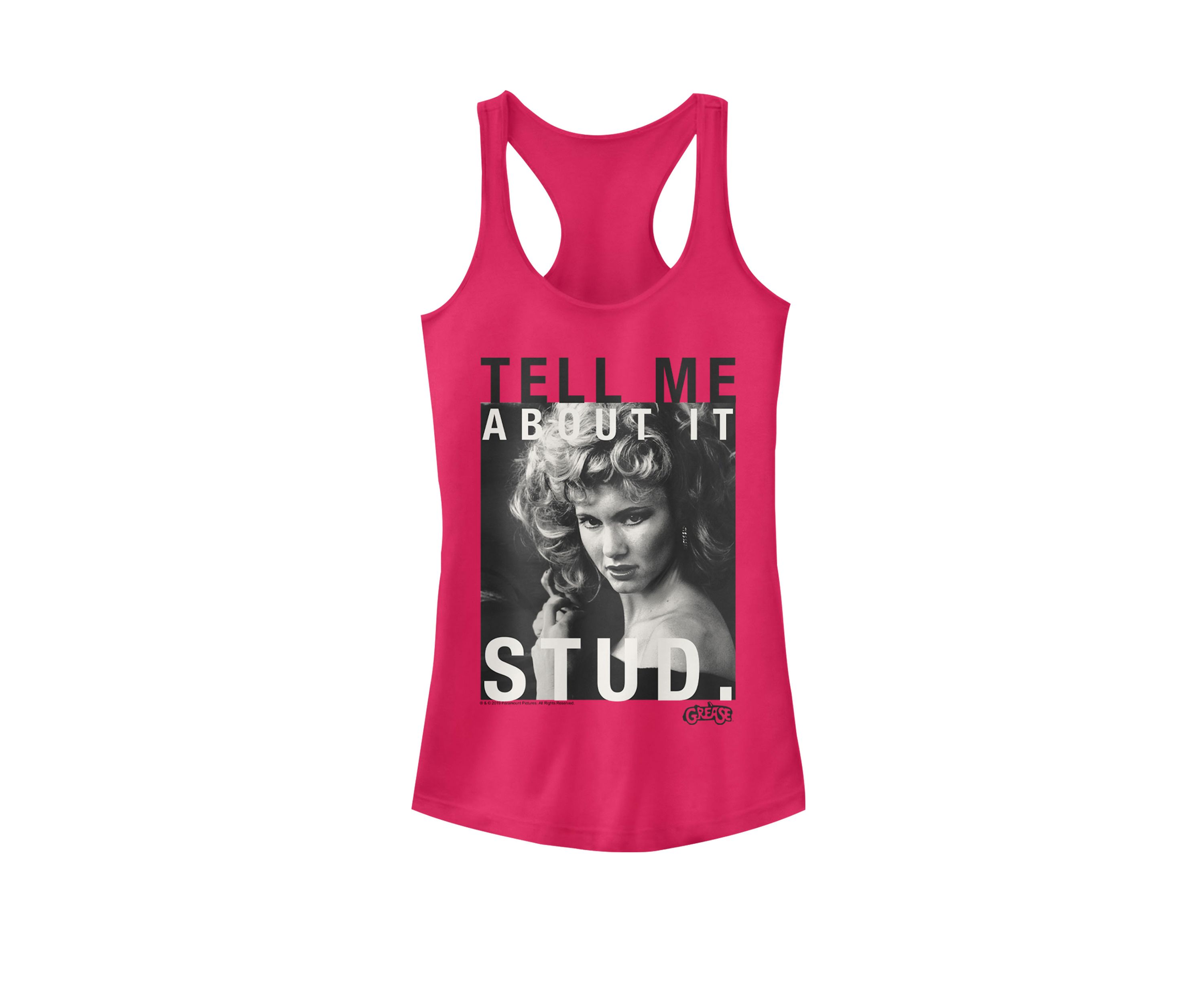 Sandy Tell Me About It Stud Portrait Racerback Graphic Tank