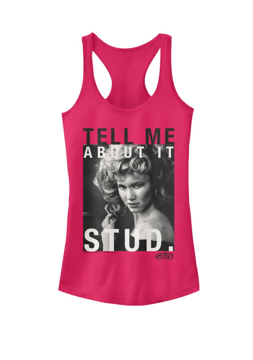 Sandy Tell Me About It Stud Portrait Racerback Graphic Tank