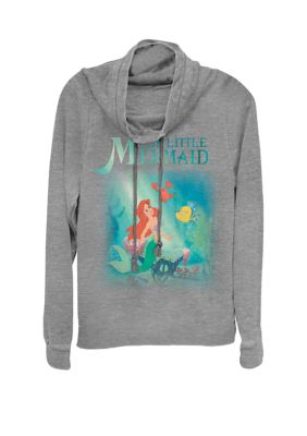 Disney Women's The Little Mermaid Ariel and Friends Cowl Neck Graphic Pullover, Gray, XL