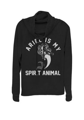 Disney Women's Little Mermaid Ariel My Spirit Animal Cowl Neck Graphic Pullover, Black, XSmall