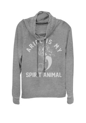 Disney Women's Little Mermaid Ariel My Spirit Animal Cowl Neck Graphic Pullover, Gray, Small