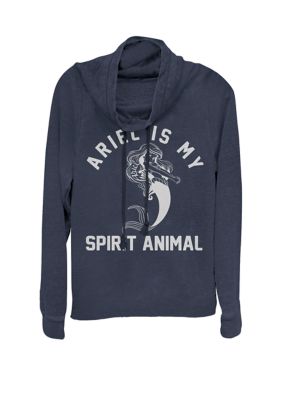 Disney Women's Little Mermaid Ariel My Spirit Animal Cowl Neck Graphic Pullover, Navy Blue, X-Large