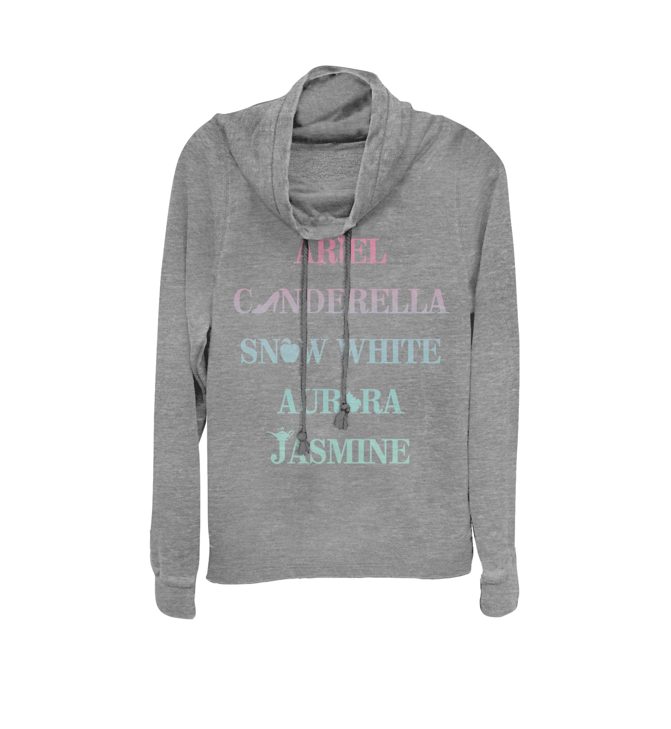 Ariel Cinderella Snow White Jasmine Cowl Neck Graphic Pullover