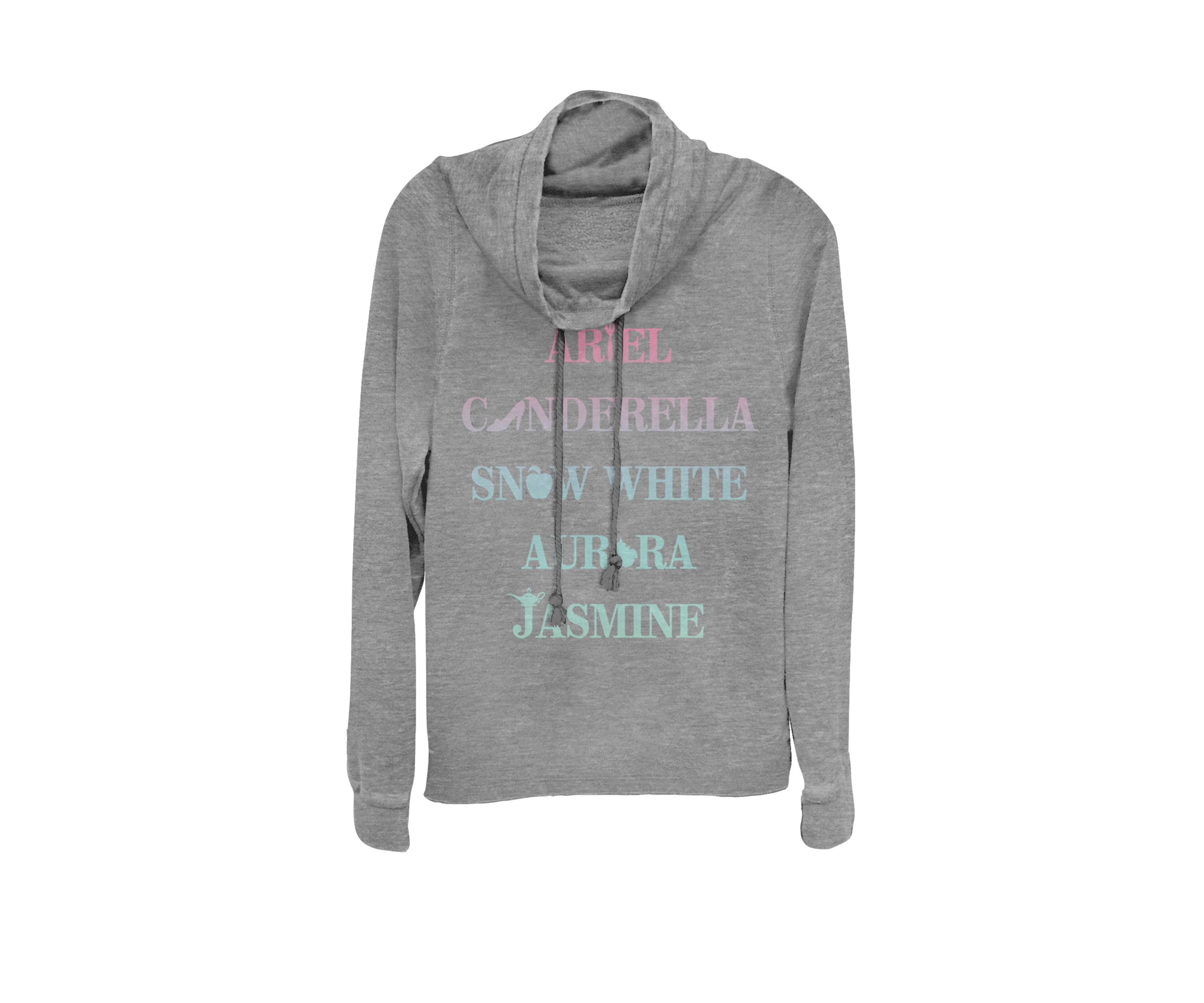 Ariel Cinderella Snow White Jasmine Cowl Neck Graphic Pullover