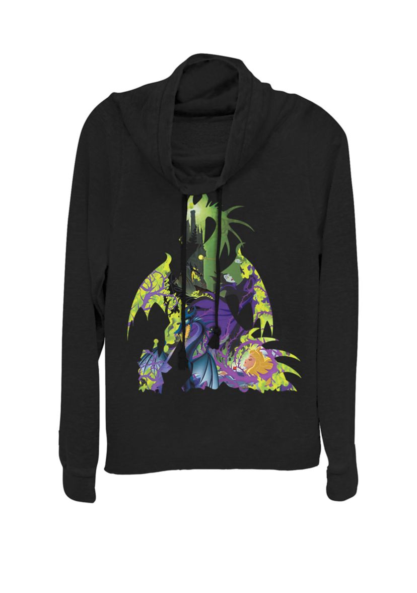 Sleeping Beauty Maleficent Dragon Silhouette Cowl Neck Graphic Pullover