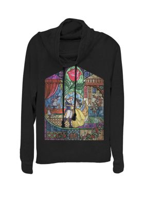 Disney Women's Beauty & The Beast Stained Glass Rose Graphic Pullover, Black, XSmall -  0193478129059