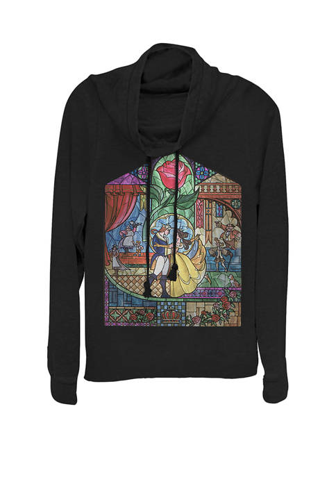 Beauty & The Beast Stained Glass Rose Cowl Neck Graphic Pullover