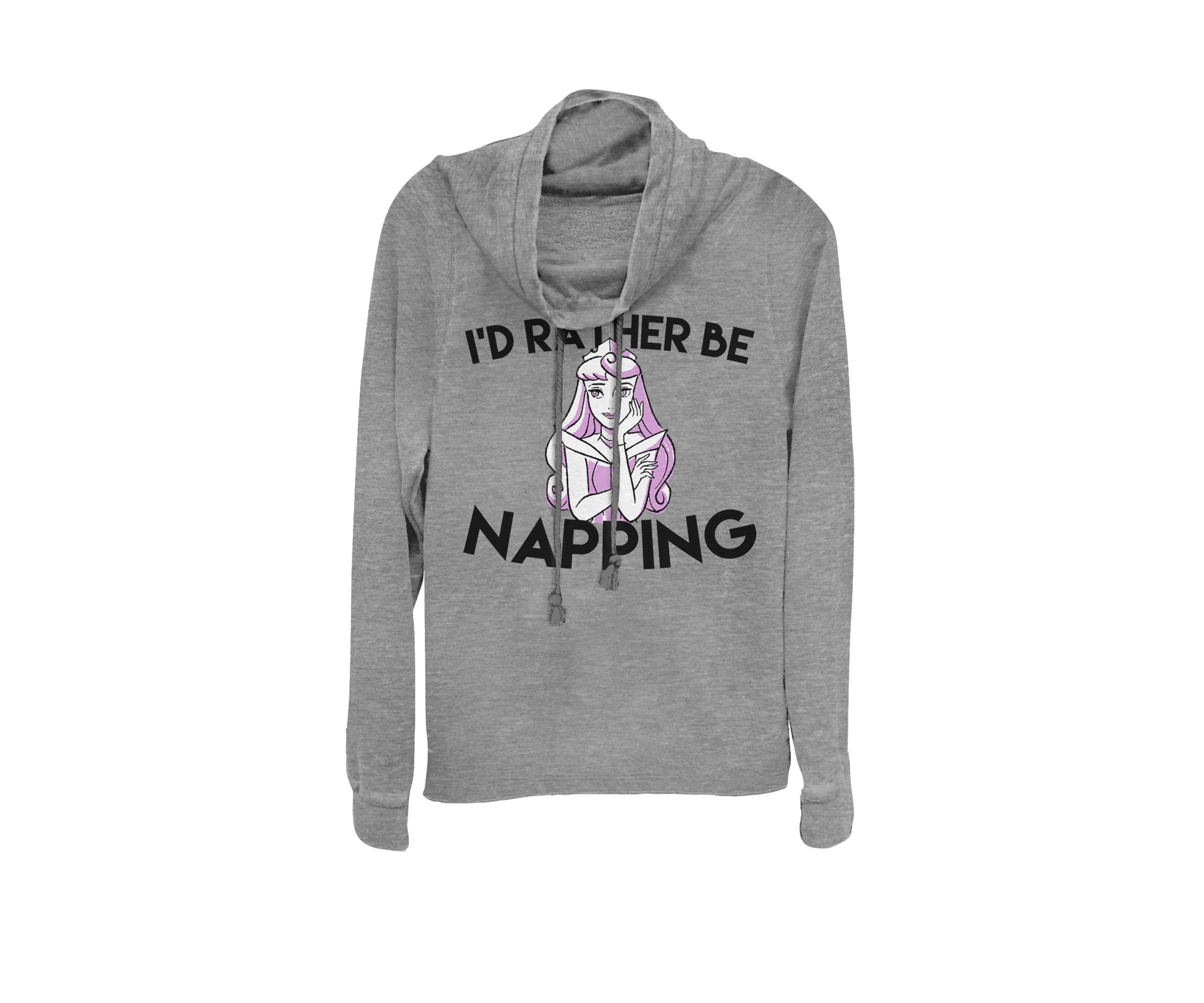 Juniors Sleeping Beauty Rather Be Napping Cowl Neck Pullover