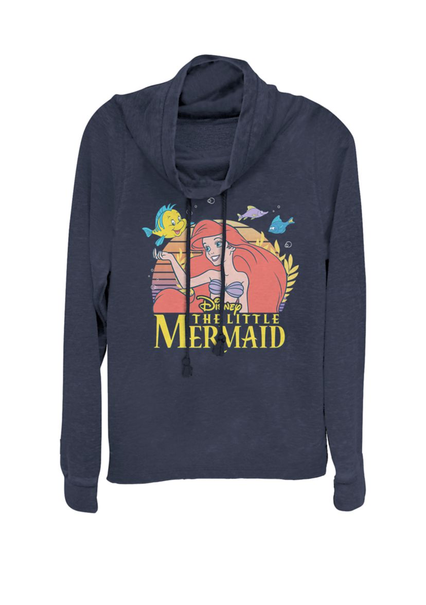 Little Mermaid Ariel Flounder Logo Cowl Neck Graphic Pullover