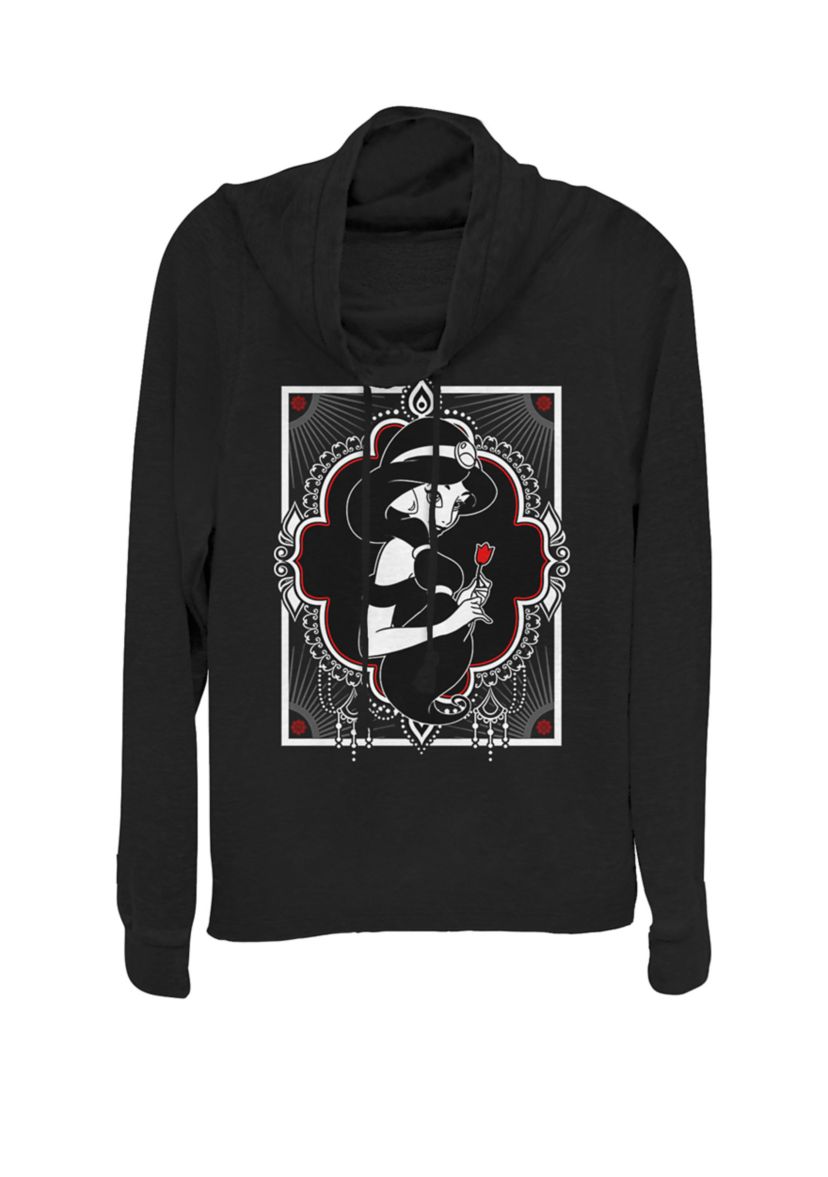 Aladdin Jasmine Ornate Frame Rose Cowl Neck Graphic Pullover