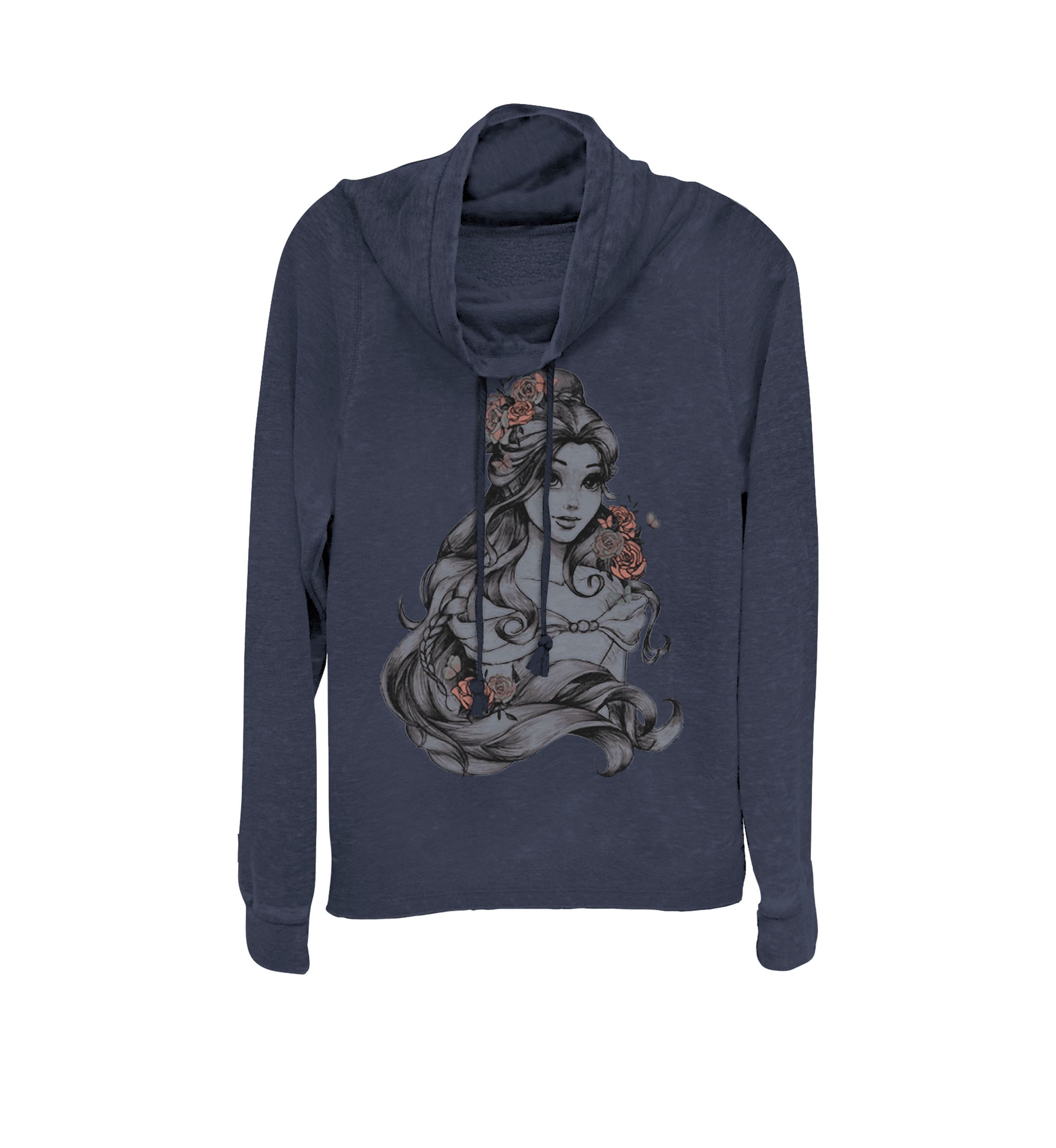 Beauty And The Beast Belle Drawing Rose Cowl Neck Graphic Pullover