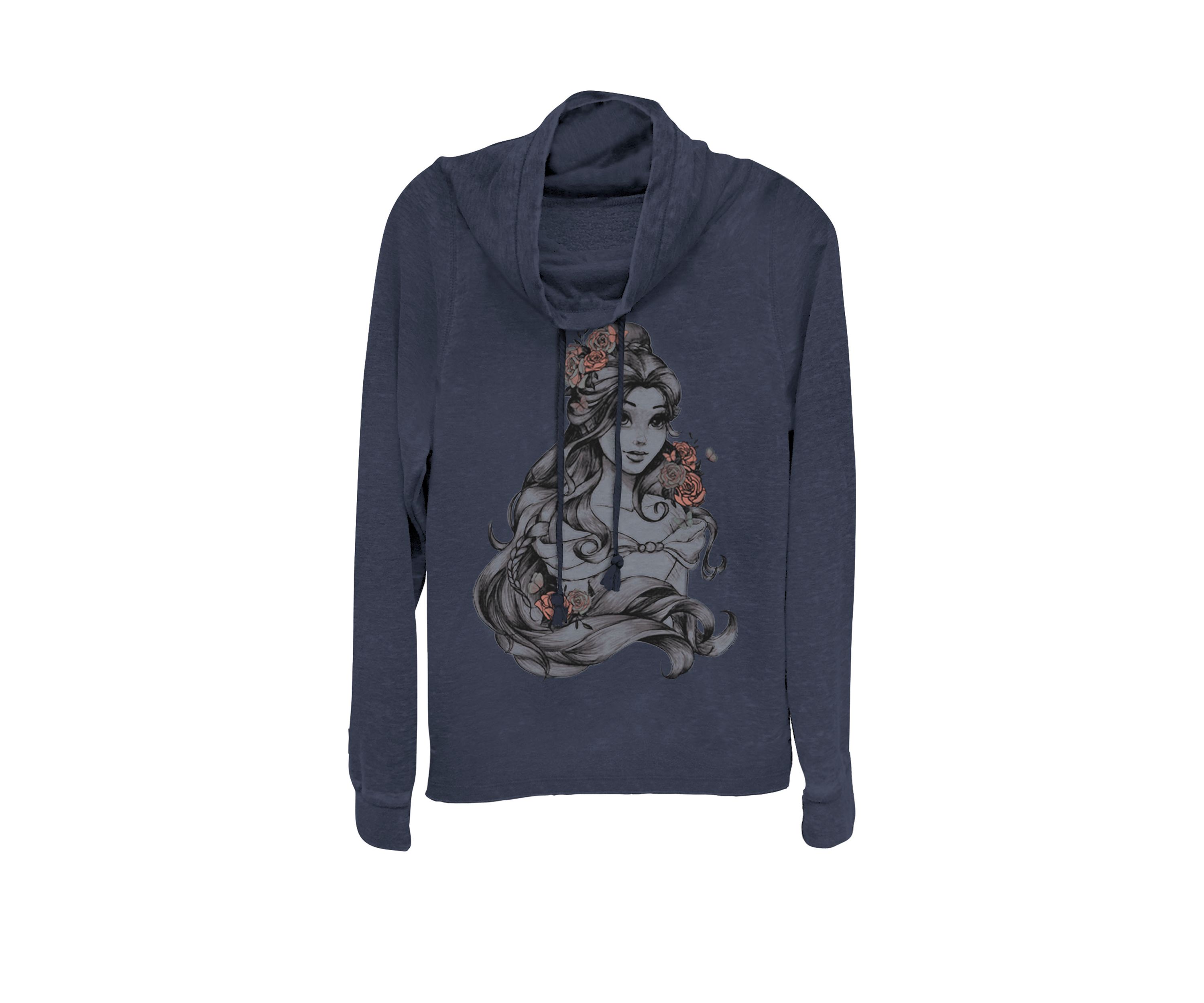 Beauty And The Beast Belle Drawing Rose Cowl Neck Graphic Pullover