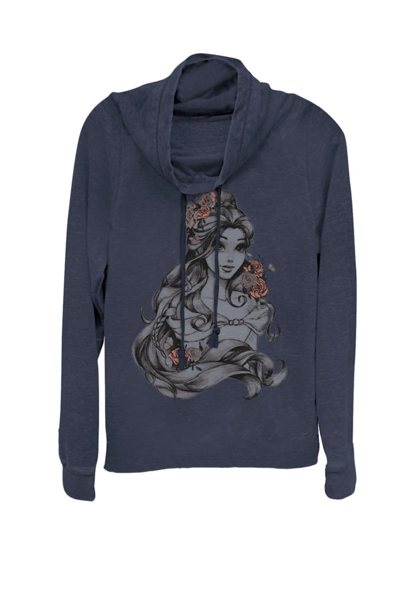 Beauty And The Beast Belle Drawing Rose Cowl Neck Graphic Pullover