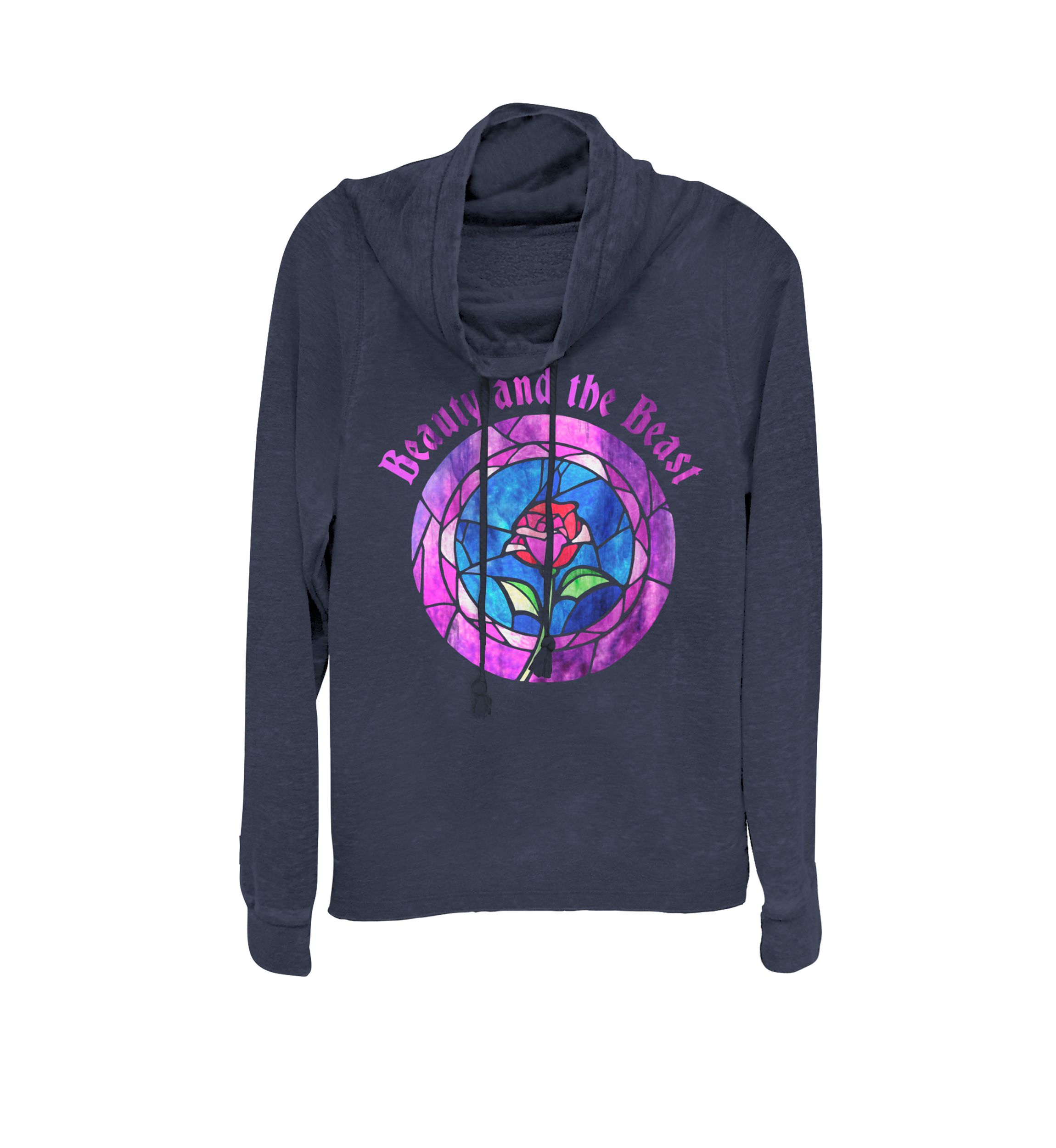 Beauty And The Beast Glass Rose Logo Cowl Neck Graphic Pullover
