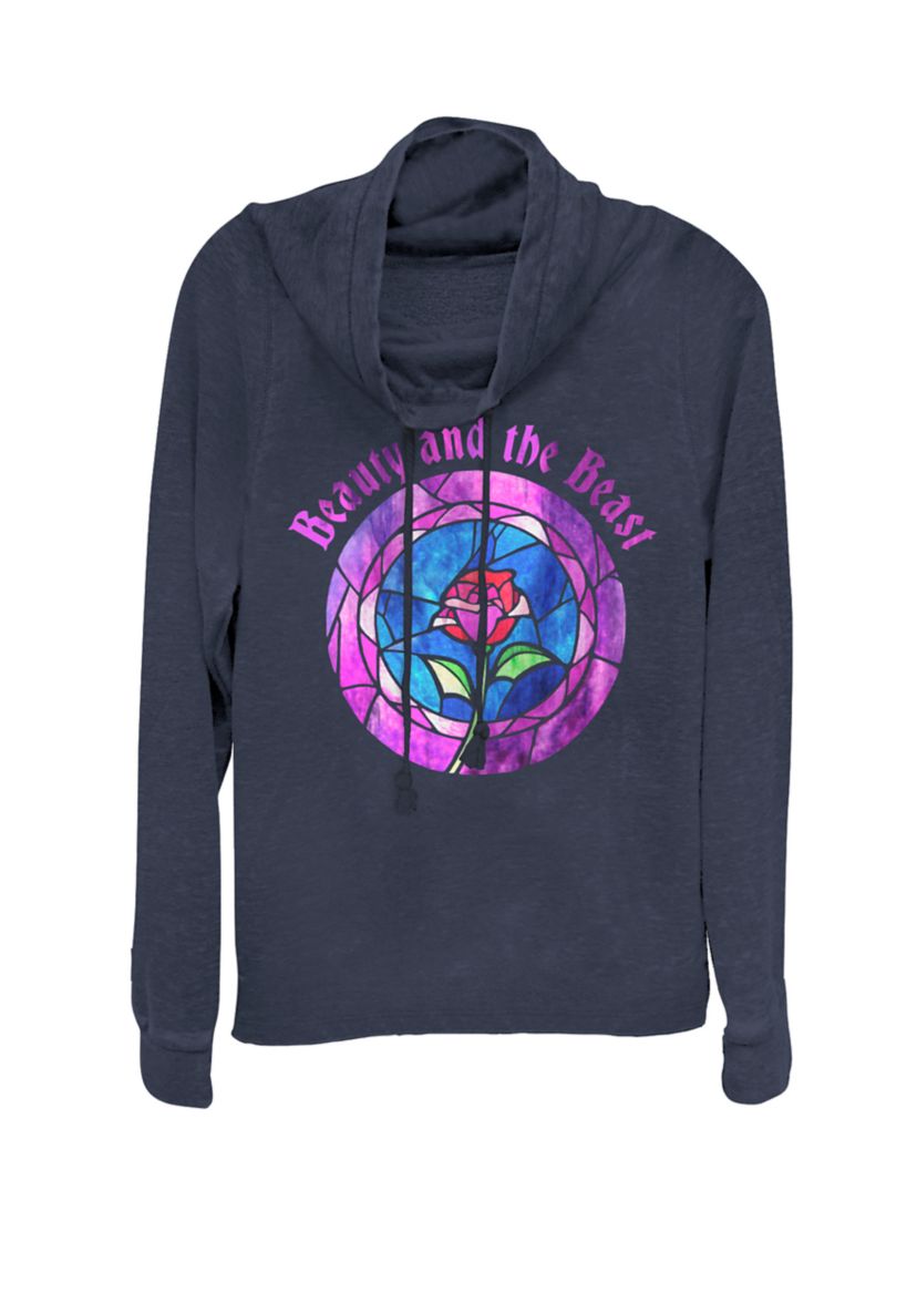 Beauty And The Beast Glass Rose Logo Cowl Neck Graphic Pullover