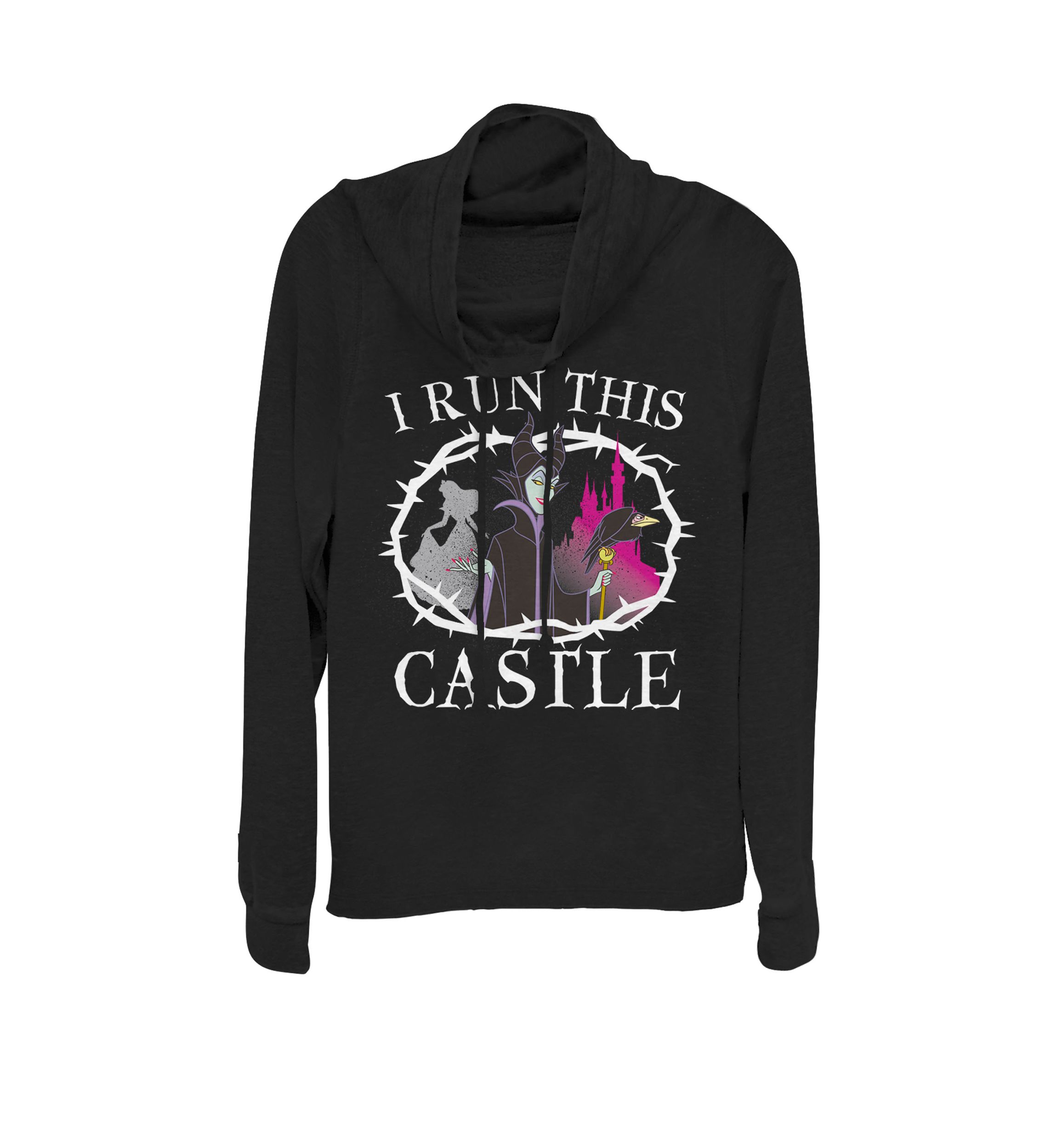 Sleeping Beauty Maleficent Runs This Castle Cowl Neck Graphic Pullover